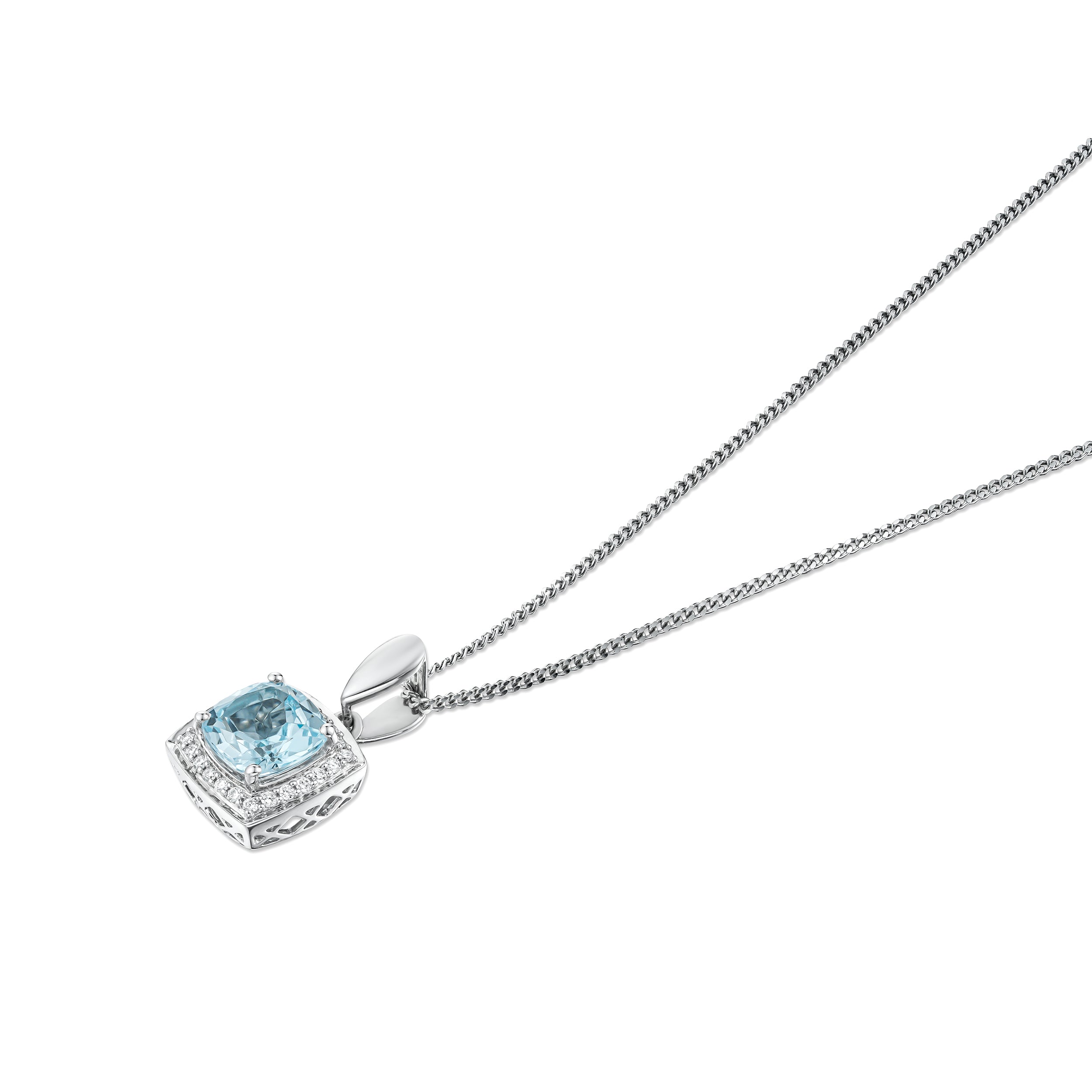 2ct Blue Topaz and Lab Diamond Halo Square Necklace Asteria 925 Serling Silver
